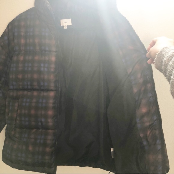 BP Oversize Puffer Coat Black Plaid Print Size M - Picture 12 of 14